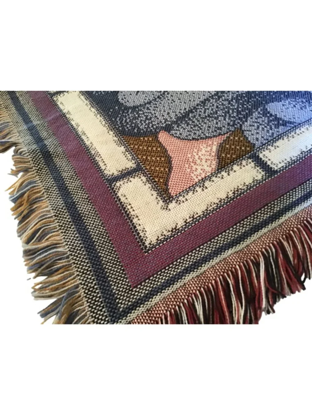 Guardian Angel Woven Tapestry Fringed Edges Vintage Throw Blanket 50 x 62
